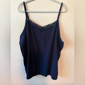 Catherine’s Women's Camisole Tank Top 3X Navy Blue Cami Lace Trim Suprema 26/28W